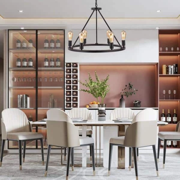 27.95 in. 6-Light Black Modern Wagon Wheel Chandelier by YANSUN 13 27.95 in. 6-Light Black Modern Wagon Wheel Chandelier by YANSUN - Image 11