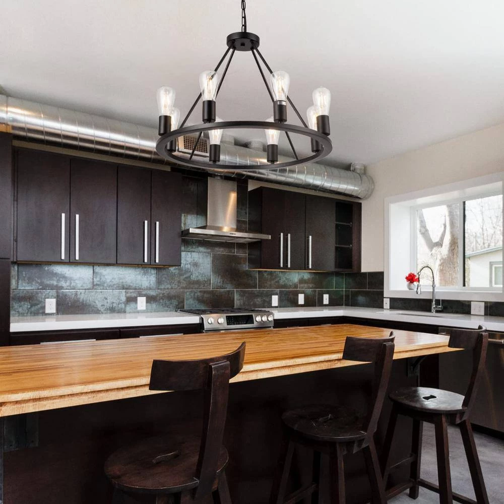 27.95 in. 6-Light Black Modern Wagon Wheel Chandelier by YANSUN 10 27.95 in. 6-Light Black Modern Wagon Wheel Chandelier by YANSUN - Image 8