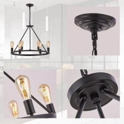 27.95 in. 6-Light Black Modern Wagon Wheel Chandelier by YANSUN 18 27.95 in. 6-Light Black Modern Wagon Wheel Chandelier by YANSUN -YANSUN Shop black yansun chandeliers h dz046 4f 1000