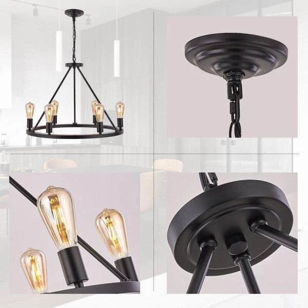 27.95 in. 6-Light Black Modern Wagon Wheel Chandelier by YANSUN 8 27.95 in. 6-Light Black Modern Wagon Wheel Chandelier by YANSUN - Image 6