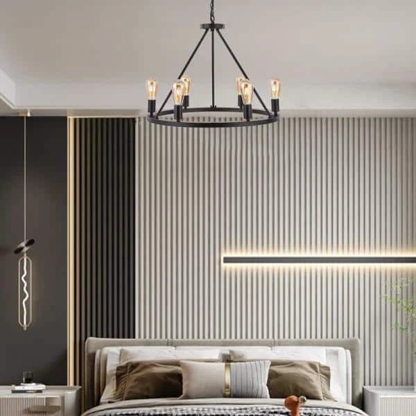 27.95 in. 6-Light Black Modern Wagon Wheel Chandelier by YANSUN 6 27.95 in. 6-Light Black Modern Wagon Wheel Chandelier by YANSUN - Image 4