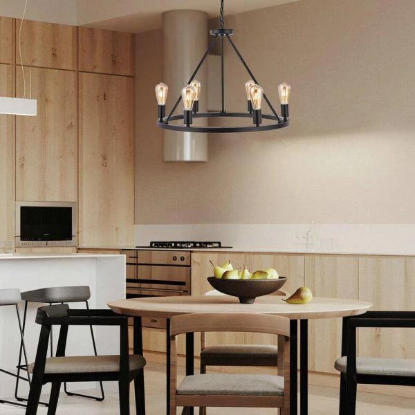 27.95 in. 6-Light Black Modern Wagon Wheel Chandelier by YANSUN 4 27.95 in. 6-Light Black Modern Wagon Wheel Chandelier by YANSUN - Image 2