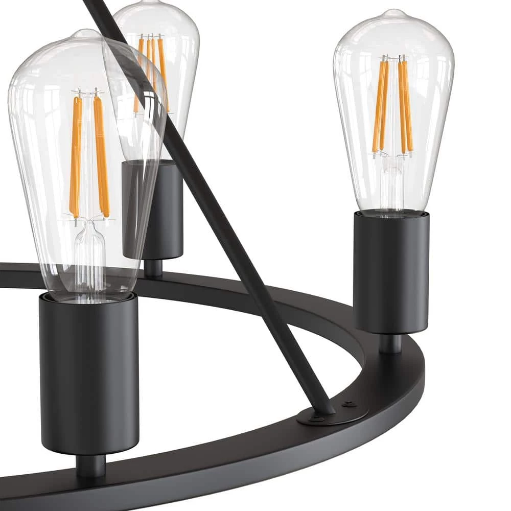 27.95 in. 6-Light Black Modern Wagon Wheel Chandelier by YANSUN 11 27.95 in. 6-Light Black Modern Wagon Wheel Chandelier by YANSUN - Image 9