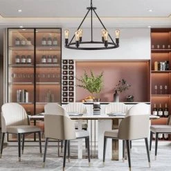 27.95 in. 6-Light Black Modern Wagon Wheel Chandelier by YANSUN 23 27.95 in. 6-Light Black Modern Wagon Wheel Chandelier by YANSUN -YANSUN Shop black yansun chandeliers h dz046n1 31 1000