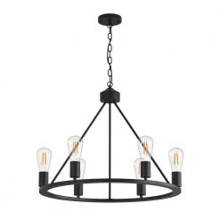27.95 in. 6-Light Black Modern Wagon Wheel Chandelier by YANSUN