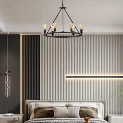 27.95 in. 6-Light Black Modern Wagon Wheel Chandelier by YANSUN 16 27.95 in. 6-Light Black Modern Wagon Wheel Chandelier by YANSUN -YANSUN Shop black yansun chandeliers h dz046n1 66 1000