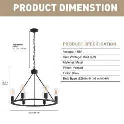 27.95 in. 6-Light Black Modern Wagon Wheel Chandelier by YANSUN 17 27.95 in. 6-Light Black Modern Wagon Wheel Chandelier by YANSUN -YANSUN Shop black yansun chandeliers h dz046n1 c3 1000