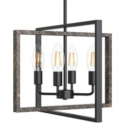 16.34 in. 4-Light Black Modern Farmhouse Geometric Caged Metal Chandelier by YANSUN