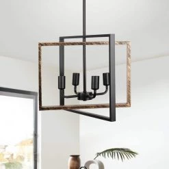 16.34 in. 4-Light Black Modern Farmhouse Geometric Caged Metal Chandelier by YANSUN -YANSUN Shop black yansun chandeliers h dz049n1 e1 1000