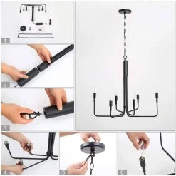 25 in. 6-Light Matte Black Modern Minimalist Hanging Candlestick Chandelier by YANSUN -YANSUN Shop black yansun chandeliers h dz054n1 c3 1000