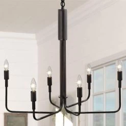 25 in. 6-Light Matte Black Modern Minimalist Hanging Candlestick Chandelier by YANSUN -YANSUN Shop black yansun chandeliers h dz054n2 4f 1000