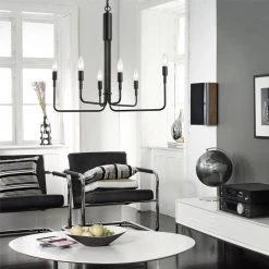 25 in. 6-Light Matte Black Modern Minimalist Hanging Candlestick Chandelier by YANSUN -YANSUN Shop black yansun chandeliers h dz054n2 76 1000