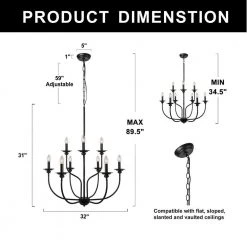 30 in. 9-Light Two Tier Black Classic Rustic Farmhouse Hanging Candlestick Chandelier by YANSUN -YANSUN Shop black yansun chandeliers h dz055 4f 1000