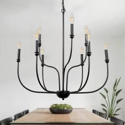 30 in. 9-Light Two Tier Black Classic Rustic Farmhouse Hanging Candlestick Chandelier by YANSUN -YANSUN Shop black yansun chandeliers h dz055 c3 1000