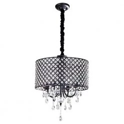 16.93 in. 4-Light Black Contemporary Drum Chandelier with Clear K9 Round Crystal Shade by YANSUN