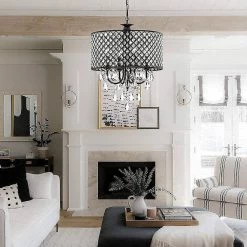 16.93 in. 4-Light Black Contemporary Drum Chandelier with Clear K9 Round Crystal Shade by YANSUN -YANSUN Shop black yansun chandeliers h dz056bn1 76 1000