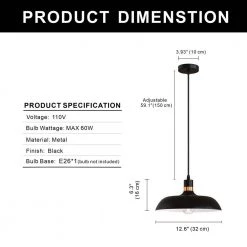 13.39 in.1-Light Black Farmhouse Pendant Hanging Light with Metal Shade by YANSUN -YANSUN Shop black yansun chandeliers h dz062n1 c3 1000