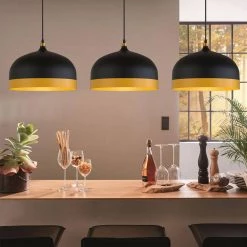 9.06 in. 1-Light Black Gold Ribbed Chandelier with Metal Shaded, Minimalist Style by YANSUN -YANSUN Shop black yansun chandeliers h dz063n1 76 1000