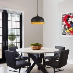 9.06 in. 1-Light Black Gold Ribbed Chandelier with Metal Shaded, Minimalist Style by YANSUN -YANSUN Shop black yansun chandeliers h dz063n1 fa 1000