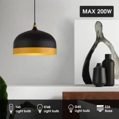 9.06 in. 1-Light Black Gold Ribbed Chandelier with Metal Shaded, Minimalist Style by YANSUN -YANSUN Shop black yansun chandeliers h dz063n2 1f 1000