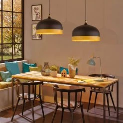 9.06 in. 1-Light Black Gold Ribbed Chandelier with Metal Shaded, Minimalist Style by YANSUN -YANSUN Shop black yansun chandeliers h dz063n2 44 1000