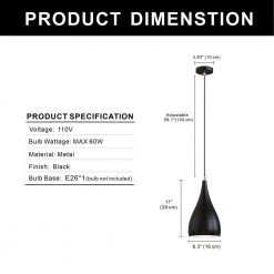 9.06 in. 1-Light Black Chandelier Pendant with Metal Shaded, Modern Style by YANSUN -YANSUN Shop black yansun chandeliers h dz064 c3 1000