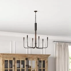 25 in. 6-Light Matte Black Modern Minimalist Hanging Candlestick Chandelier Pendant by YANSUN -YANSUN Shop black yansun chandeliers h dz073n1 44 1000