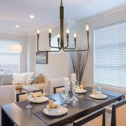 25 in. 6-Light Matte Black Modern Minimalist Hanging Candlestick Chandelier Pendant by YANSUN -YANSUN Shop black yansun chandeliers h dz073n1 fa 1000