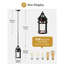 13.39 in. 1-Light Black Farmhouse Island Pendant Hanging Light with Wood Grain and Glass Shade (3-Pack) by YANSUN -YANSUN Shop black yansun chandeliers h dz077 3 1f 1000