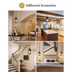 13.39 in. 1-Light Black Farmhouse Island Pendant Hanging Light with Wood Grain and Glass Shade (3-Pack) by YANSUN -YANSUN Shop black yansun chandeliers h dz077 3 44 1000