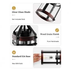 13.39 in. 1-Light Black Farmhouse Island Pendant Hanging Light with Wood Grain and Glass Shade (3-Pack) by YANSUN -YANSUN Shop black yansun chandeliers h dz077 3 4f 1000