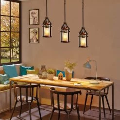 13.39 in. 1-Light Black Farmhouse Island Pendant Hanging Light with Wood Grain and Glass Shade (3-Pack) by YANSUN -YANSUN Shop black yansun chandeliers h dz077 3 c3 1000