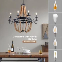 20 in. 8-Light Vintage Black Hemp Rope Wagon Wheel Chandelier by YANSUN 11 20 in. 8-Light Vintage Black Hemp Rope Wagon Wheel Chandelier by YANSUN -YANSUN Shop black yansun chandeliers h dz080 c3 1000