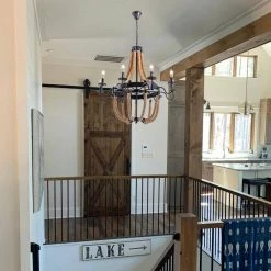 20 in. 8-Light Vintage Black Hemp Rope Wagon Wheel Chandelier by YANSUN -YANSUN Shop black yansun chandeliers h dz080n1 1f 1000