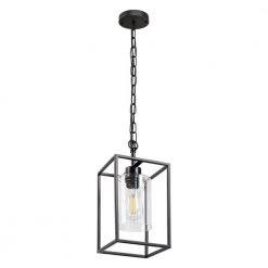 1-Light Black Hardwired Kitchen Island Lighting Fixtures with Glass Shade by YANSUN