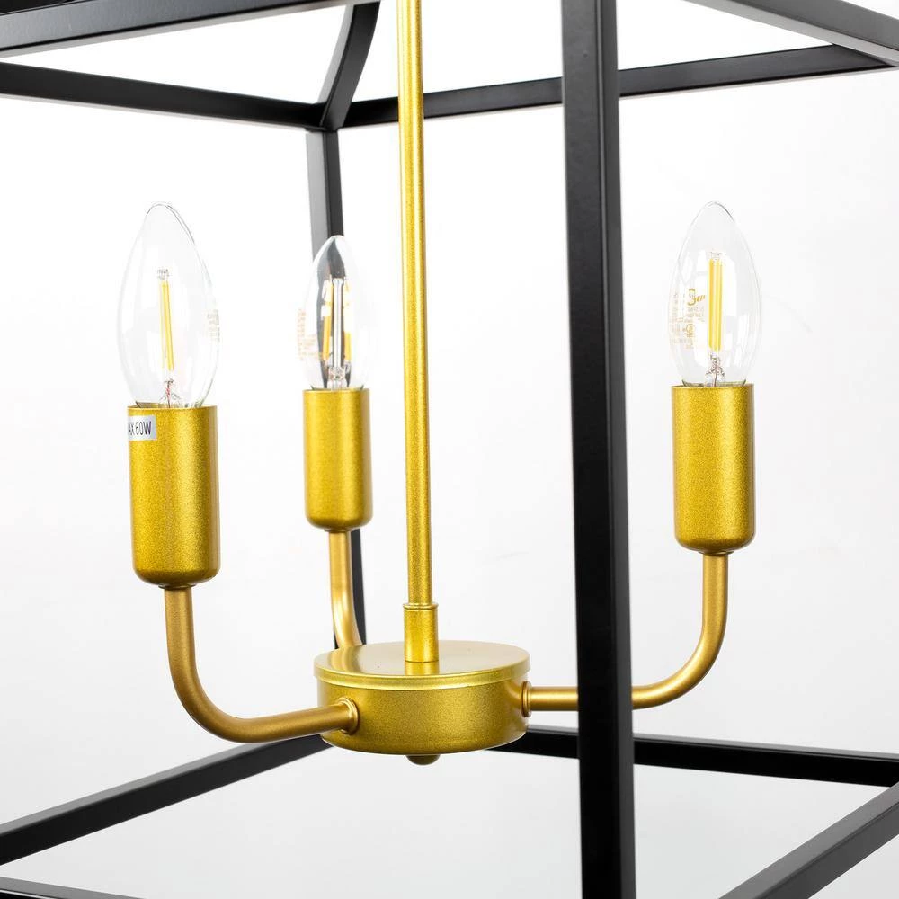 3-Light Black Lantern Caged Metal Pendant with Gold Candle Sleeves by YANSUN 7 3-Light Black Lantern Caged Metal Pendant with Gold Candle Sleeves by YANSUN - Image 5