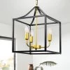 3-Light Black Lantern Caged Metal Pendant with Gold Candle Sleeves by YANSUN -YANSUN Shop black yansun chandeliers h dz092 64 1000