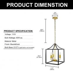 3-Light Black Lantern Caged Metal Pendant with Gold Candle Sleeves by YANSUN 12 3-Light Black Lantern Caged Metal Pendant with Gold Candle Sleeves by YANSUN -YANSUN Shop black yansun chandeliers h dz092 c3 1000