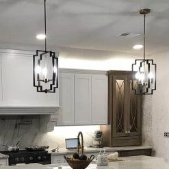 4-Light Black Island Geometric Kitchen Pendant Light with Gold Socket and Cage Shade by YANSUN -YANSUN Shop black yansun chandeliers h dz097 66 1000