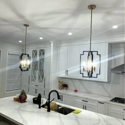 4-Light Black Island Geometric Kitchen Pendant Light with Gold Socket and Cage Shade by YANSUN -YANSUN Shop black yansun chandeliers h dz097 76 1000