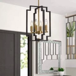 4-Light Black Island Geometric Kitchen Pendant Light with Gold Socket and Cage Shade by YANSUN -YANSUN Shop black yansun chandeliers h dz097 fa 1000