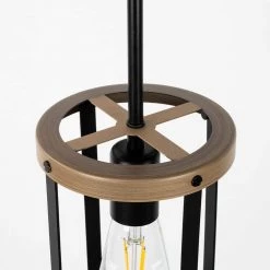 1-Light Matte Black and Barnwood Accents Lantern Cage Kitchen Island Pendant Light with Cylinder Metal Shade by YANSUN 13 1-Light Matte Black and Barnwood Accents Lantern Cage Kitchen Island Pendant Light with Cylinder Metal Shade by YANSUN -YANSUN Shop black yansun chandeliers h dz100 4f 1000