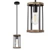 1-Light Matte Black and Barnwood Accents Lantern Cage Kitchen Island Pendant Light with Cylinder Metal Shade by YANSUN -YANSUN Shop black yansun chandeliers h dz100 64 1000