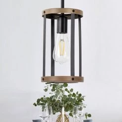 1-Light Matte Black Accents Lantern Cage Kitchen Island Pendant Light with Cylinder Metal Shade by YANSUN 14 1-Light Matte Black Accents Lantern Cage Kitchen Island Pendant Light with Cylinder Metal Shade by YANSUN -YANSUN Shop black yansun chandeliers h dz100n1 44 1000