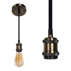 1-Light Black Vintage Hardwire Mini Pendant with Gold Socket (3-Pack) by YANSUN