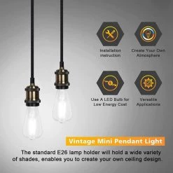 1-Light Black Vintage Hardwire Mini Pendant with Gold Socket (3-Pack) by YANSUN -YANSUN Shop black yansun chandeliers h dz102 3 c3 1000