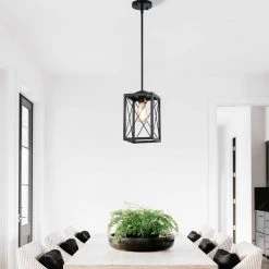 1-Light Black Kitchen Island Pendant with Cage Design Shade by YANSUN -YANSUN Shop black yansun chandeliers h dz103 66 1000