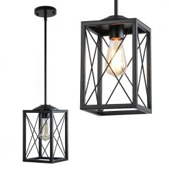 1-Light Black Kitchen Island Pendant with Cage Design Shade by YANSUN -YANSUN Shop black yansun chandeliers h dz103 c3 1000