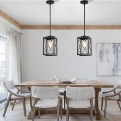 1-Light Black Kitchen Island Pendant with Cage Design Shade by YANSUN -YANSUN Shop black yansun chandeliers h dz103 e1 1000