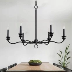 6-Light Black Modern Farmhouse Classic Candlestick Chandelier Island Pendant Light by YANSUN -YANSUN Shop black yansun chandeliers h dz107 44 1000